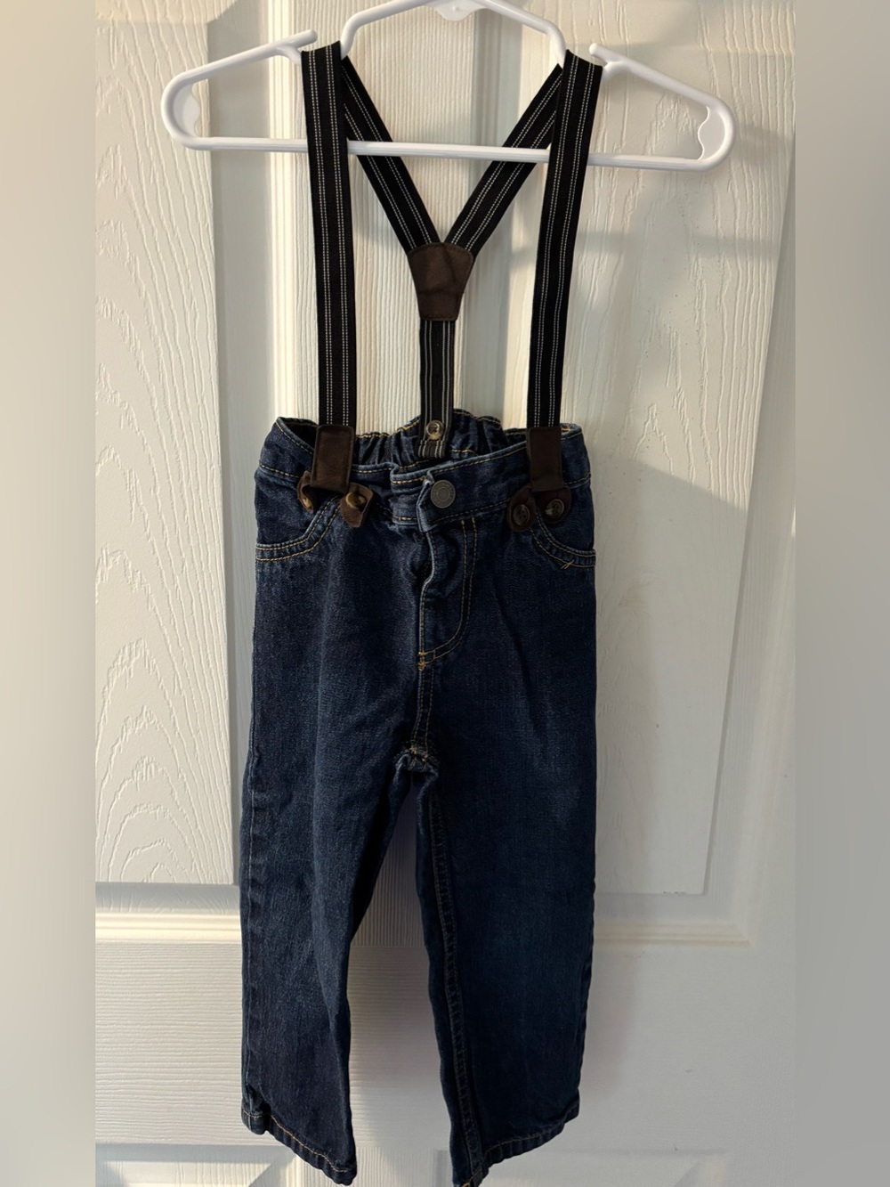 Carter's Denim Blue Jeans with Contrast Stitching & Suspenders